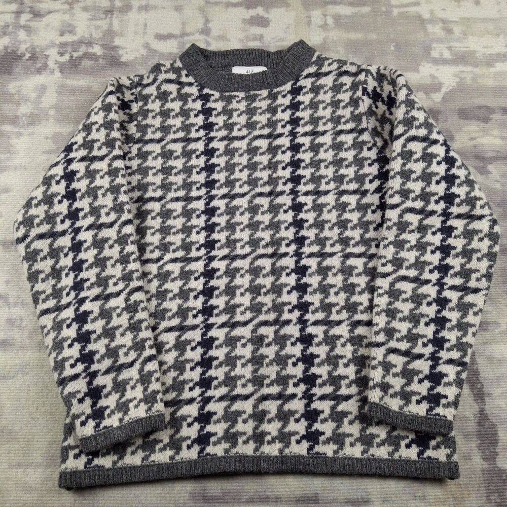 417 Edifice Japan Mens S Small Wool Blend Jacquard Knit Crewneck Sweater Gray